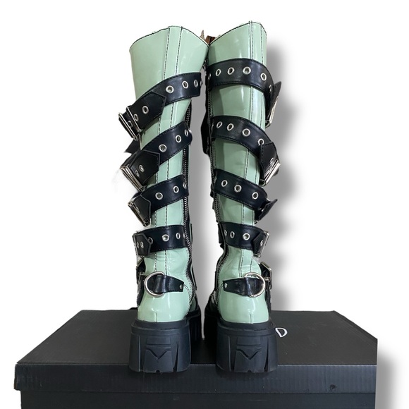 DollsKill | Current Mood Cyber Y2K Goth Grunge Buckle Green Platform Boots - Picture 3 of 10